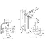  Vòi bồn tắm gắn tường có sen cầm tay và thanh trượt cổ điển bằng đồng Roma - 3274-302-6 