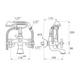  Vòi bồn tắm gắn tường có sen cầm tay cổ điển bằng đồng Roma - 3274-306 