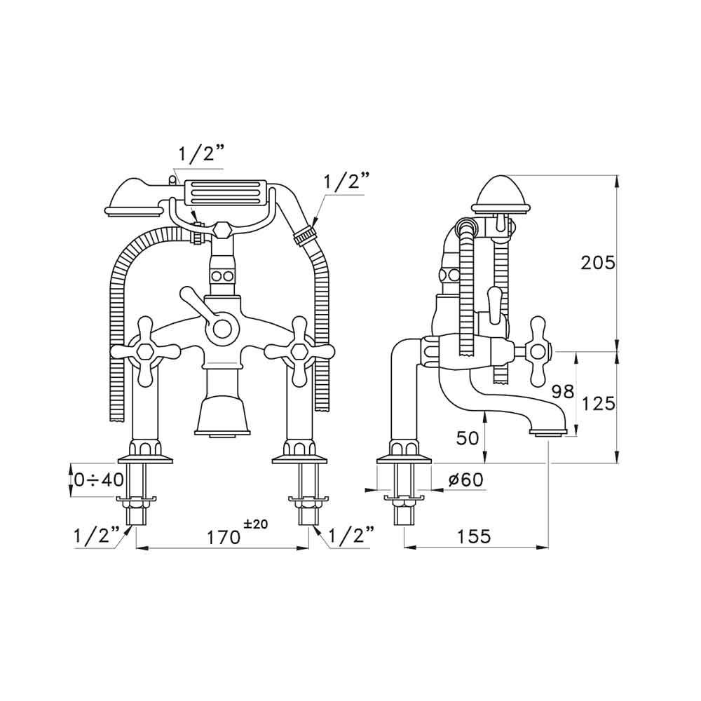  Vòi bồn tắm có sen cầm tay gắn thành cổ điển Roma - 3274RG306 
