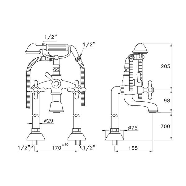  Vòi bồn tắm có sen cầm tay gắn sàn cổ điển bằng đồng Roma - 3274CL306 