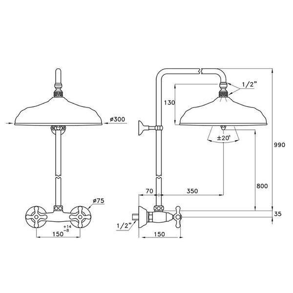  Sen cây gắn tường bát sen Ø300mm cổ điển bằng đồng Roma - 3283-301-314A-300 