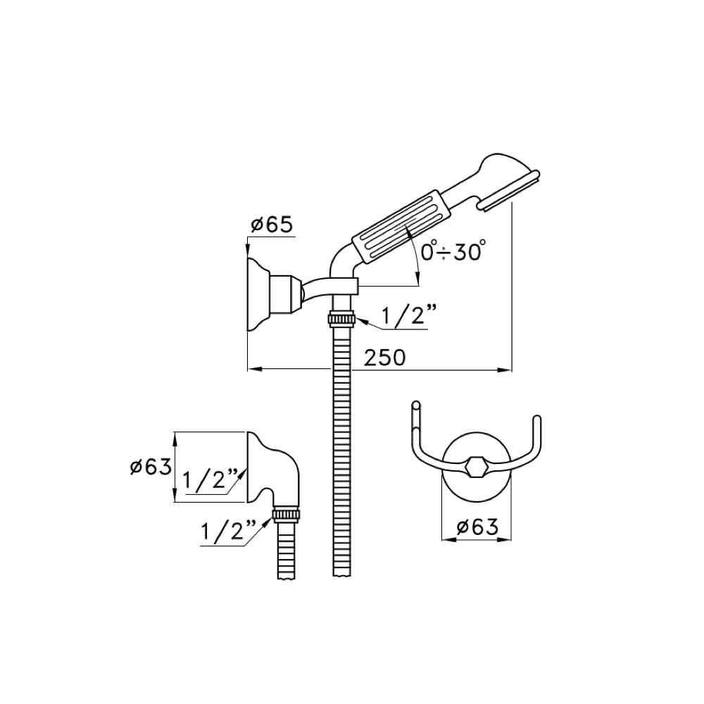  Shower Kit - Vòi sen cầm tay gắn tường cổ điển bằng đồng Roma - 305A 