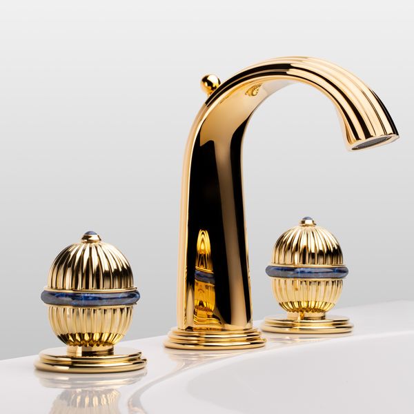  Vòi chậu rửa mặt cổ điển Anfa Pierre Blue Sodalite polished gold bằng đồng - 1301 