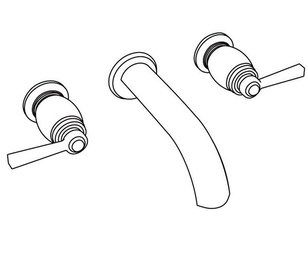  Vòi bồn tắm ba lỗ gắn tường cổ điển bằng đồng Madeleine White Porcelain Lever - 3303 