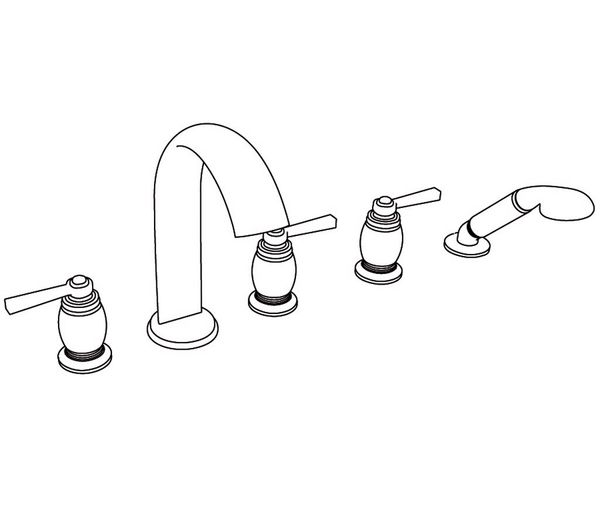 Vòi bồn tắm năm lỗ cổ điển bằng đồng Madeleine White Porcelain Lever - 3305 