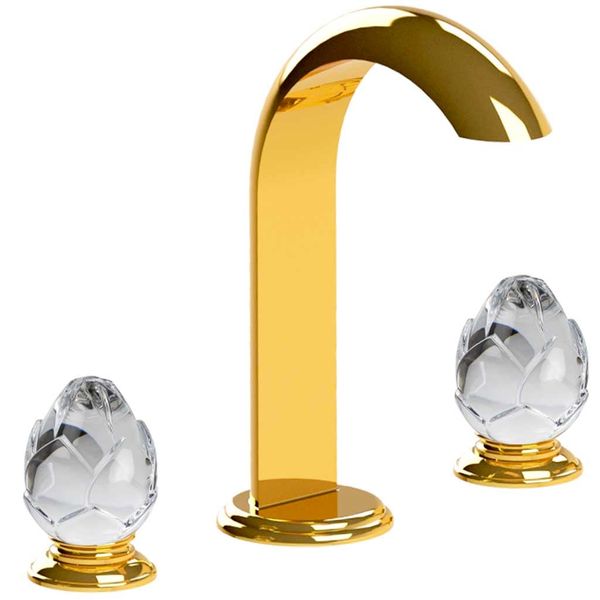  Vòi bồn tắm ba lỗ cổ điển Fleur De Lotus Clear Crystal polished gold bằng đồng - 3301 