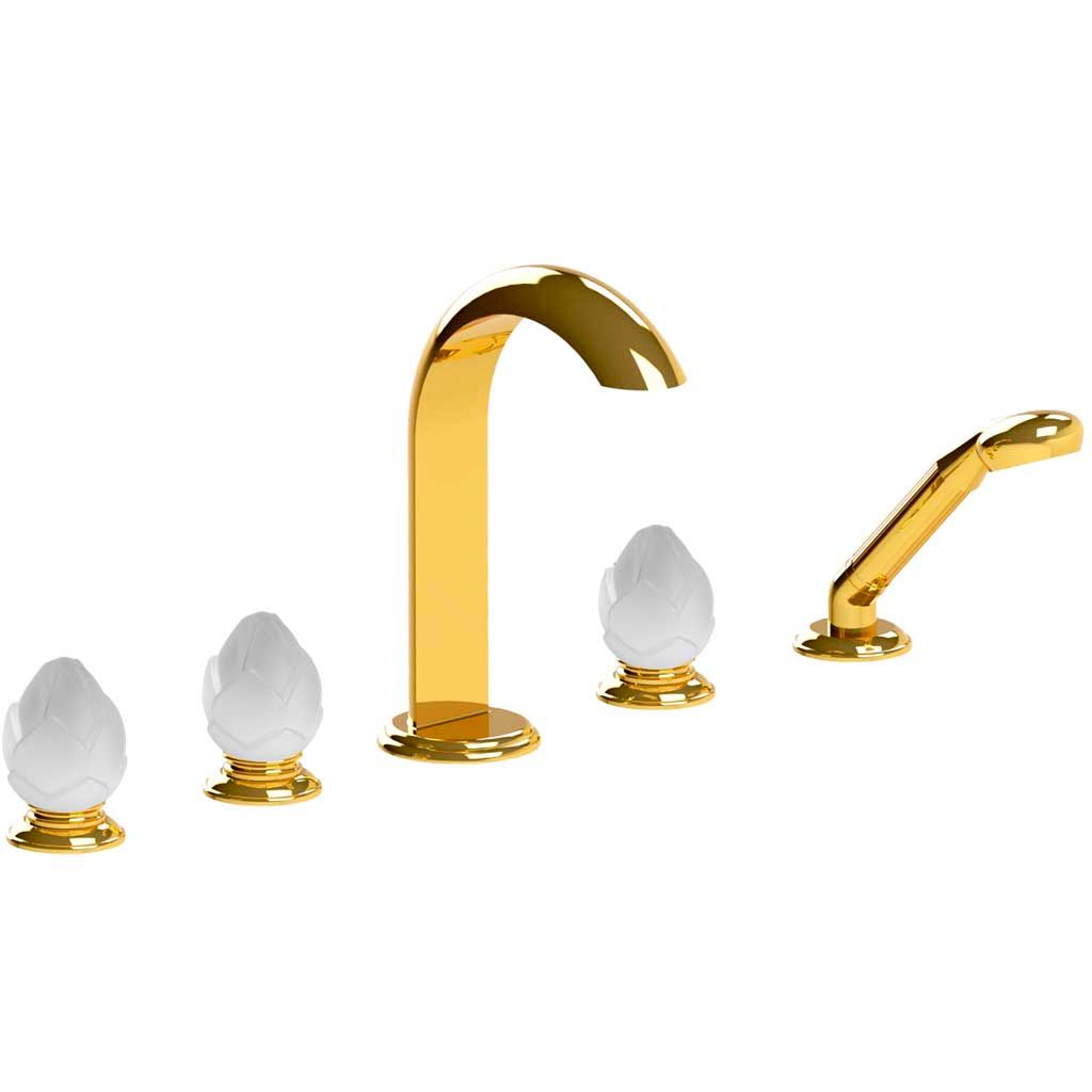  Vòi bồn tắm năm lỗ cổ điển Fleur De Lotus Satin Crystal polished gold bằng đồng - 3305 