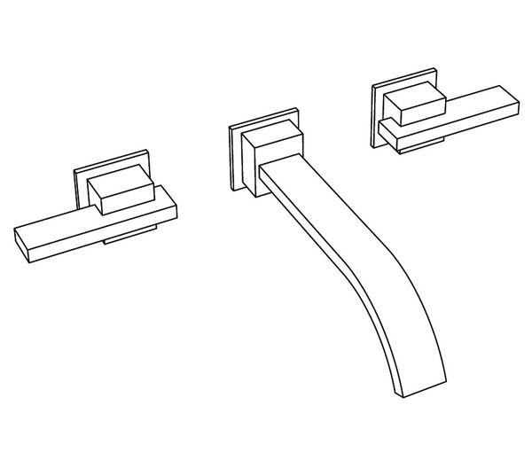  Vòi chậu rửa mặt ba lỗ gắn tường bằng đồng Sky Metal Lever - 1303 