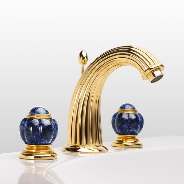  Vòi chậu rửa mặt cổ điển Princesse Pierre Blue Sodalite polished gold bằng đồng - 1301 