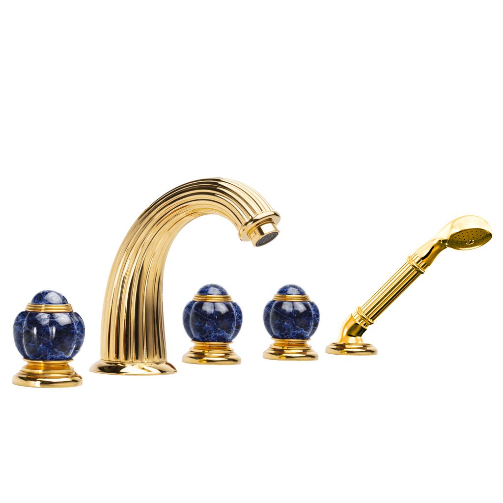  Vòi bồn tắm 5 lỗ cổ điển Princesse Pierre Blue Sodalite polished gold bằng đồng - 3305 