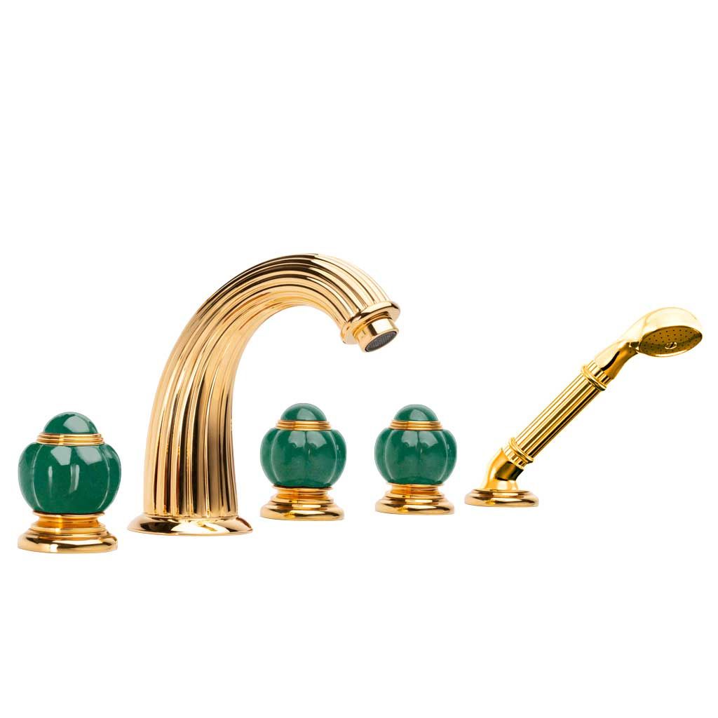  Vòi bồn tắm năm lỗ cổ điển Princesse Pierre Green Aventurine polished gold bằng đồng - 3305 