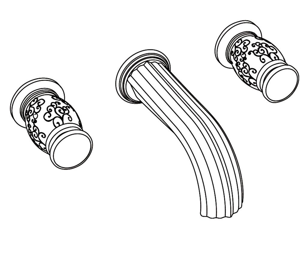  Vòi bồn tắm ba lỗ gắn tường cổ điển bằng đồng Chenonceau - 3303 