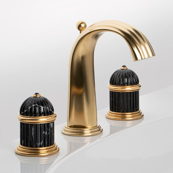  Vòi chậu rửa mặt cổ điển Sovereign Luxe Black Portoro matt soft gold bằng đồng - 1301 