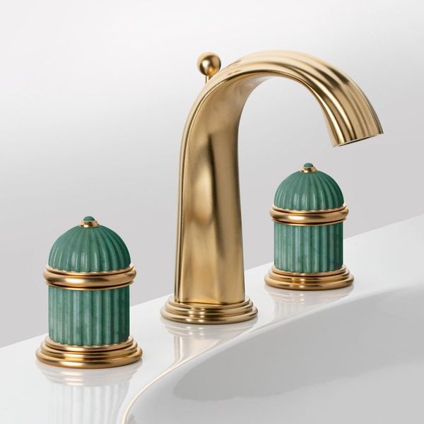 Vòi chậu rửa mặt cổ điển Sovereign Luxe Green Aventurine matt soft gold bằng đồng - 1301 