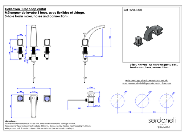  Vòi chậu rửa mặt cổ điển bằng đồng Coco Top Cristal - 1301 