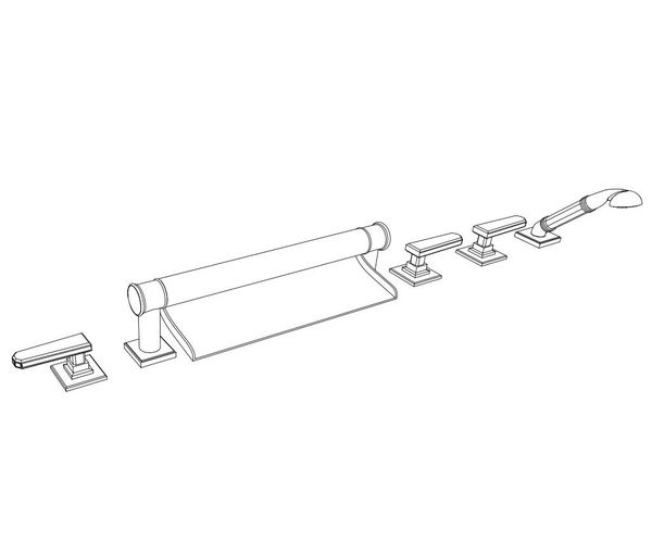  Vòi bồn tắm sáu lỗ cổ điển bằng đồng Diva Black Inlay Lever - 3307 