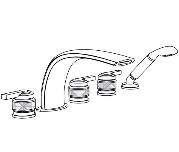  Vòi bồn tắm năm lỗ cổ điển bằng đồng Quadrille Lever - 3305 