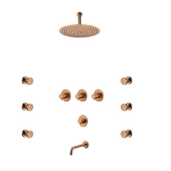  Bộ vòi sen âm trần, điều chỉnh nhiệt độ, 6 body jets, vòi nước shared Slimline stainless steel 