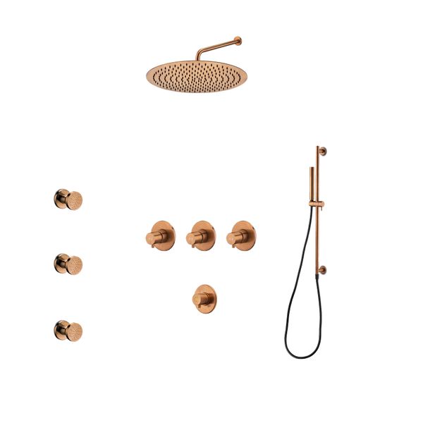  Bộ vòi sen âm tường, điều chỉnh nhiệt độ, 3 body jets, sen cầm tay với thanh trượt, shared Slimline stainless steel 