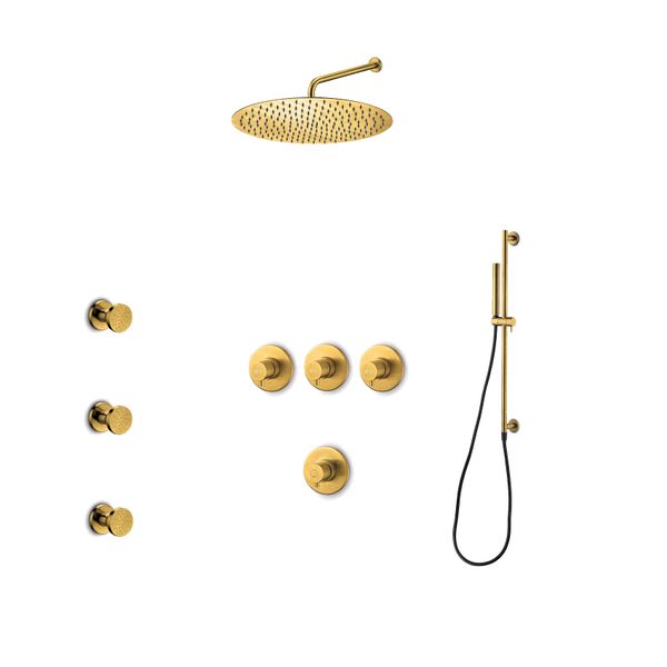  Bộ vòi sen âm tường, điều chỉnh nhiệt độ, 3 body jets, sen cầm tay với thanh trượt, shared Slimline stainless steel 