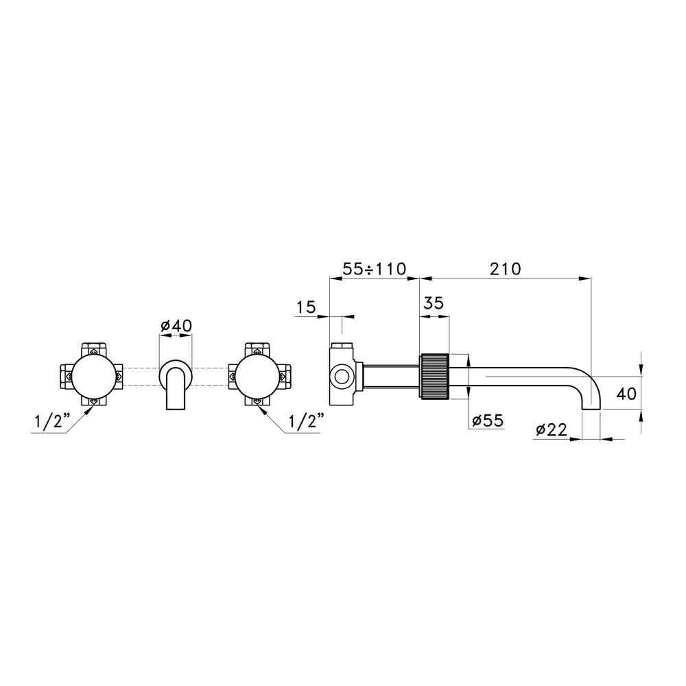  Vòi chậu lavabo gắn tường bằng đồng Sirius - 3229 