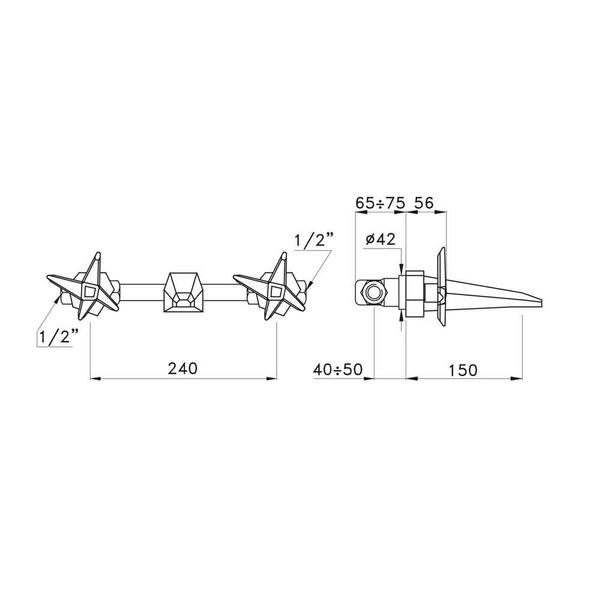  Vòi bồn tắm gắn tường bằng đồng Stella - 3250 