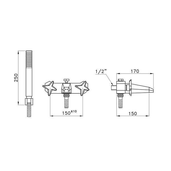 Vòi bồn tắm gắn tường có sen cầm tay bằng đồng Stella - 3267-304 