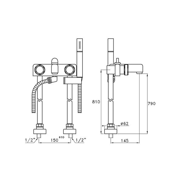  Vòi bồn tắm gắn sàn có vòi sen cầm tay bằng đồng Timeaster - 3267CL306-52 