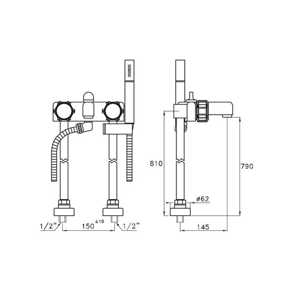  Vòi bồn tắm gắn sàn có vòi sen cầm tay bằng đồng Timeaster - 3267CL306-65R 