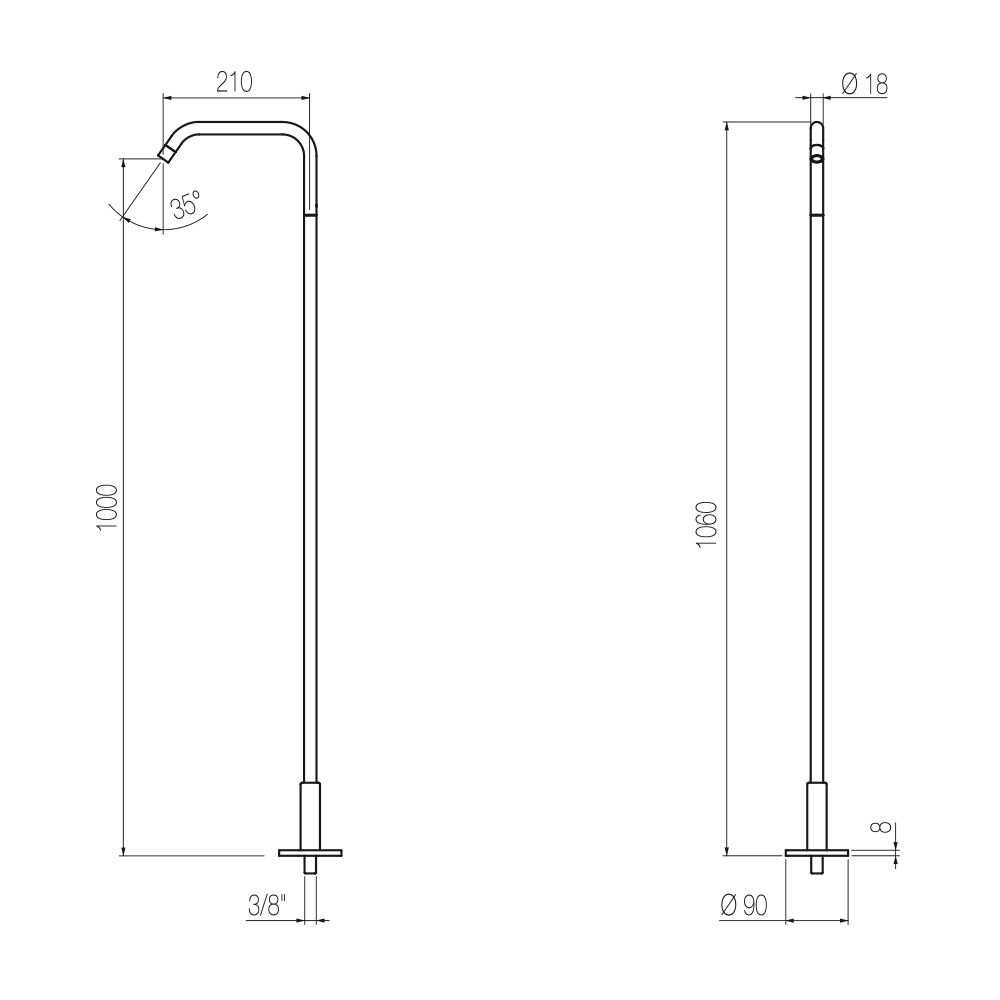  Vòi chậu lavabo chân dài gắn sàn cao 1060mm bằng đồng Tibò - TIB20-TIB26 
