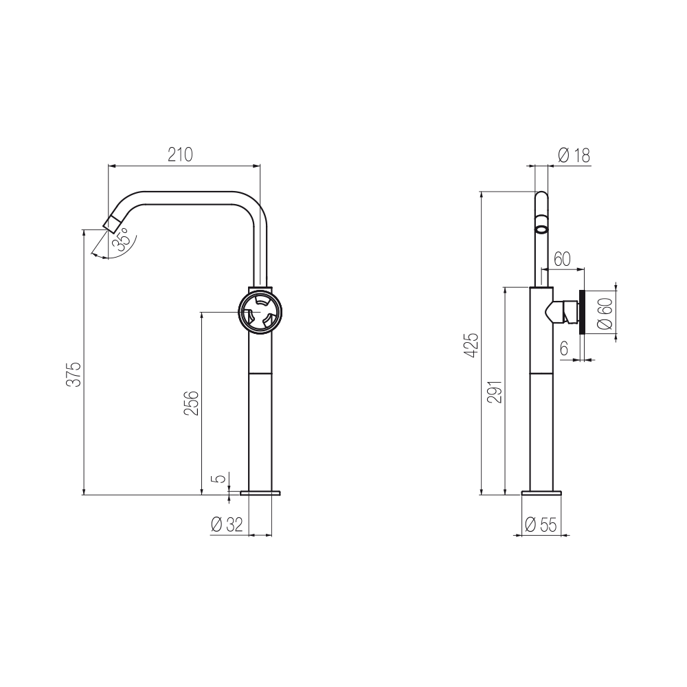  Vòi chậu lavabo cao 420mm bằng đồng Tibò - TIB4M 