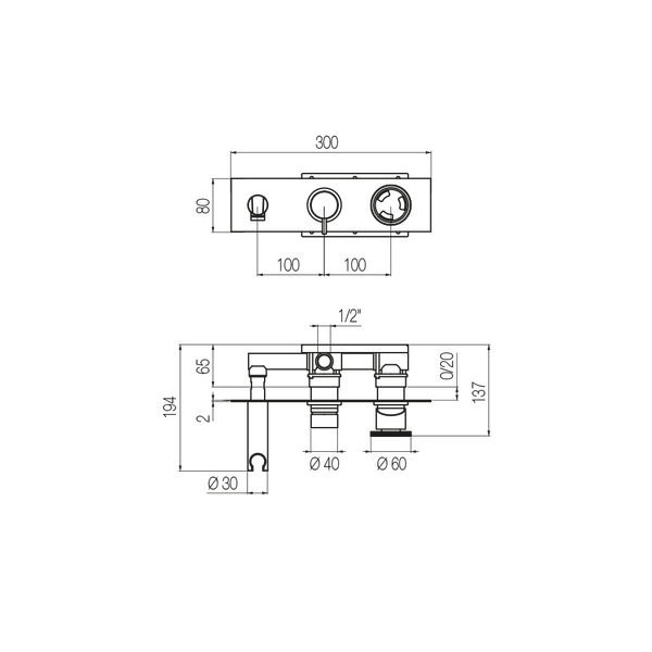  External Part - Bộ trộn 2 đầu ra bằng đồng Tibò - Geda Wellness - TIB80 