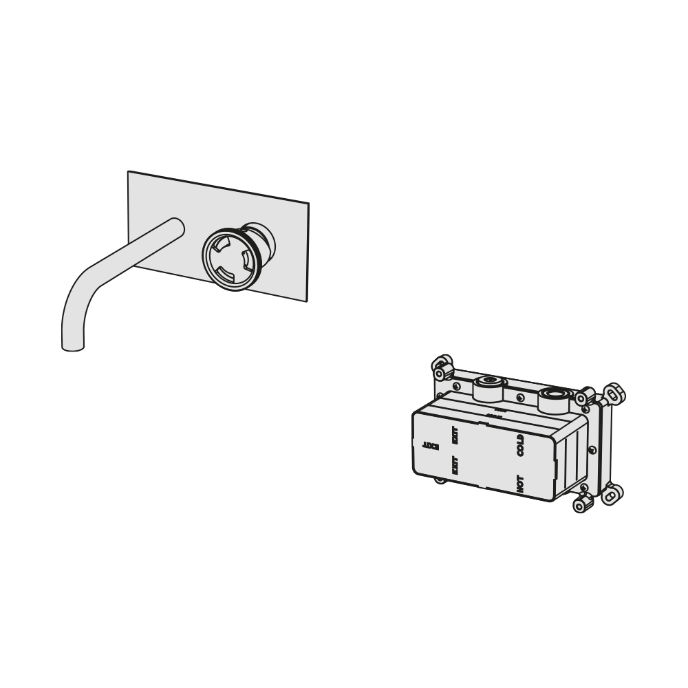  Vòi chậu lavabo gắn tường 2 lỗ dài 190mm bằng đồng Tibò - TIB88 