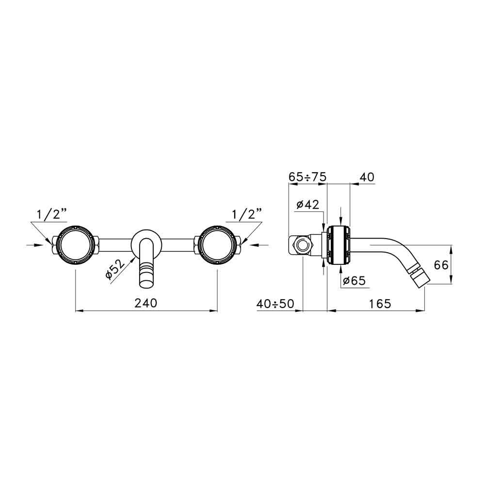  Vòi chậu lavabo gắn tường dài 165mm bằng đồng Timeaster - 3868TR-65 