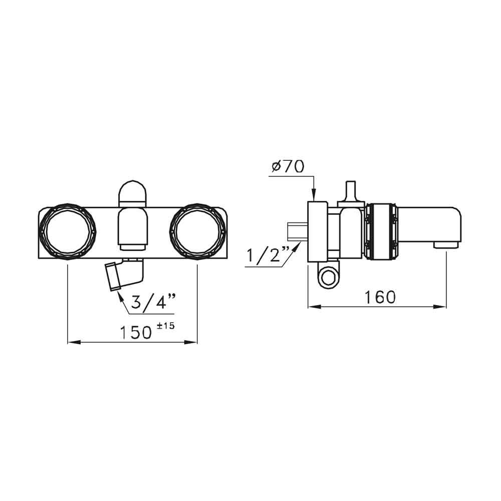  Vòi bồn tắm gắn tường có vòi sen cầm tay bằng đồng Timeaster - 3267-65 