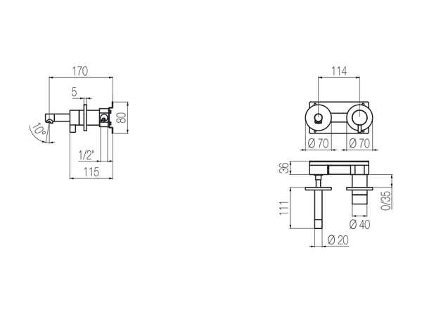 Vòi chậu lavabo gắn tường 2 lỗ dài 100mm bằng stainless steel Toox - TQN17 