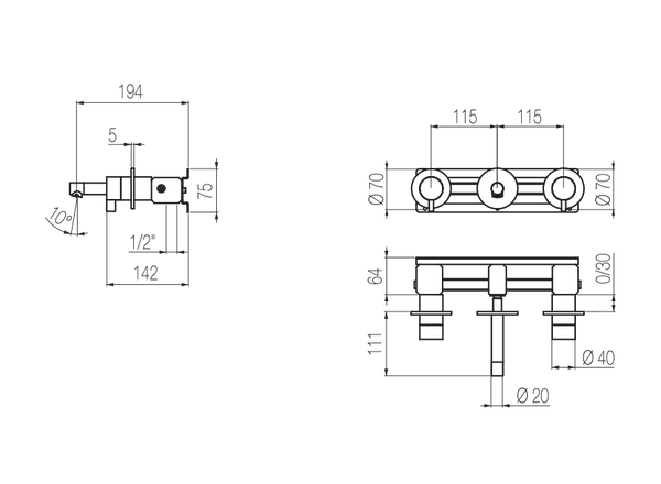  Vòi chậu lavabo gắn tường 3 lỗ dài 100mm bằng stainless steel Toox - TQN27 