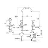  Vòi chậu lavabo 3 lỗ cao 307mm bằng đồng Titian - 3225 