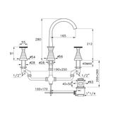  Vòi chậu lavabo 3 lỗ cao 280mm bằng đồng Titian - 3225BIS 