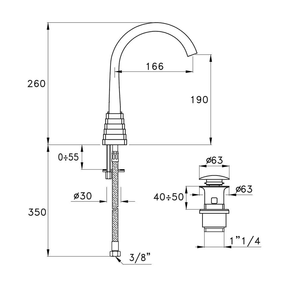  Vòi chậu lavabo cao 260mm bằng đồng Titian - 3223MCBIS 