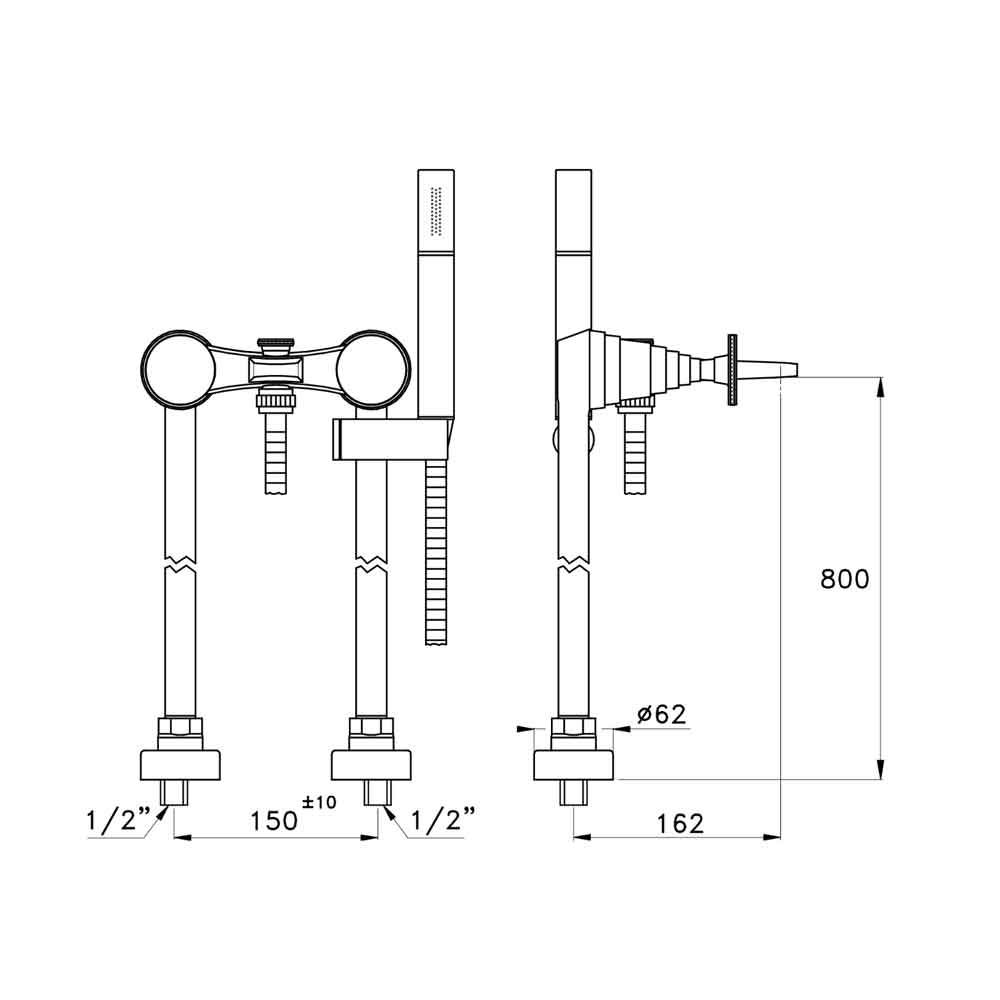  Vòi bồn tắm gắn sàn có vòi sen cầm tay bằng đồng Titian - 3267CL306 