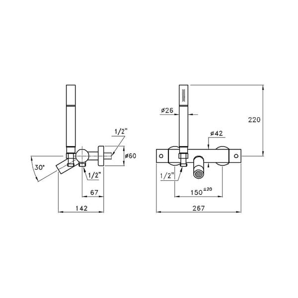  Vòi bồn tắm có sen cầm tay gắn tường điều chỉnh nhiệt độ bằng đồng Bamboo - 3267TM306 