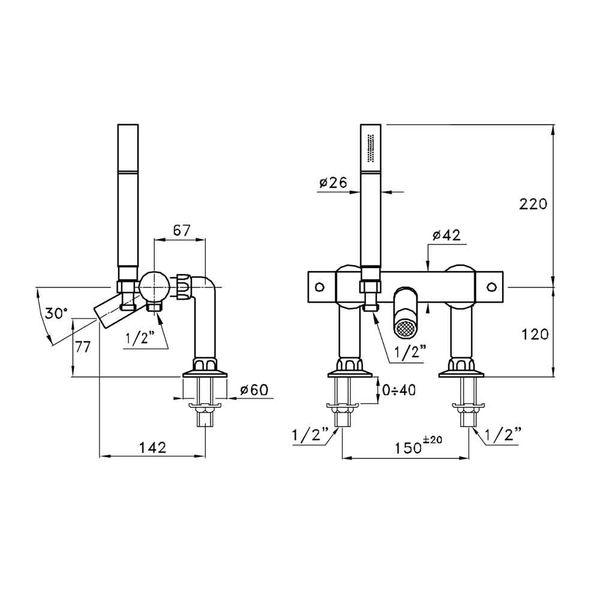  Vòi bồn tắm có sen cầm tay điều chỉnh nhiệt độ bằng đồng Bamboo - 3267TMRG306 