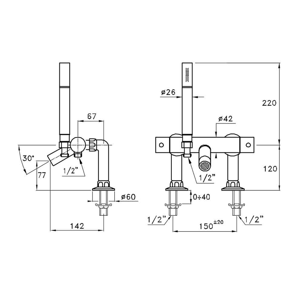  Vòi bồn tắm có sen cầm tay điều chỉnh nhiệt độ bằng đồng Bamboo - 3267TMRG306 