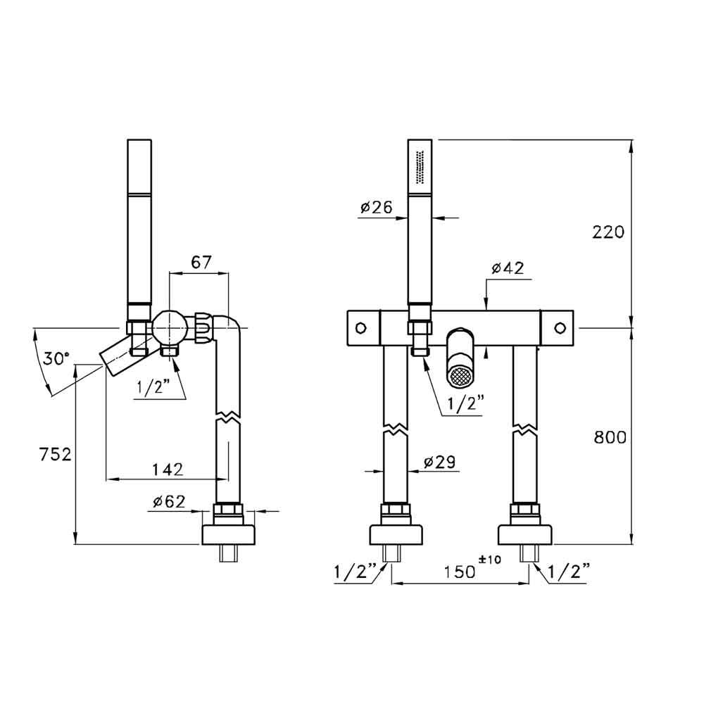  Vòi bồn tắm có sen cầm tay gắn sàn điều chỉnh nhiệt độ bằng đồng Bamboo - 3267TMCL306 