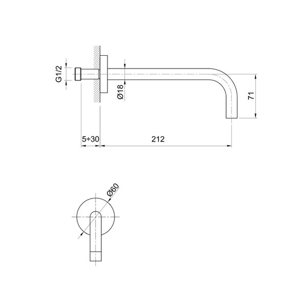  Vòi chậu rửa mặt gắn tường 200mm bằng đồng Volare - VERCAN200F-VOL1910NZ 