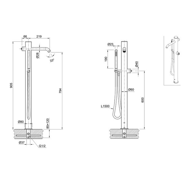  Vòi bồn tắm gắn sàn Volante stainless steel - VOX4940BZ 