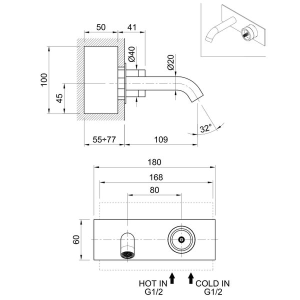  Vòi chậu rửa mặt gắn tường 115mm Volante stainless steel - VOX7938CSSZ 