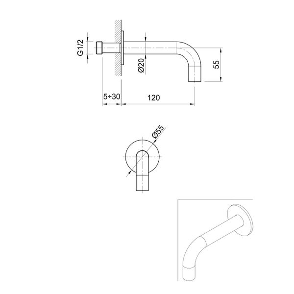  Vòi chậu rửa mặt gắn tường 130mm Volante stainless steel - ZEXCAN130F-VOX1910NZ 