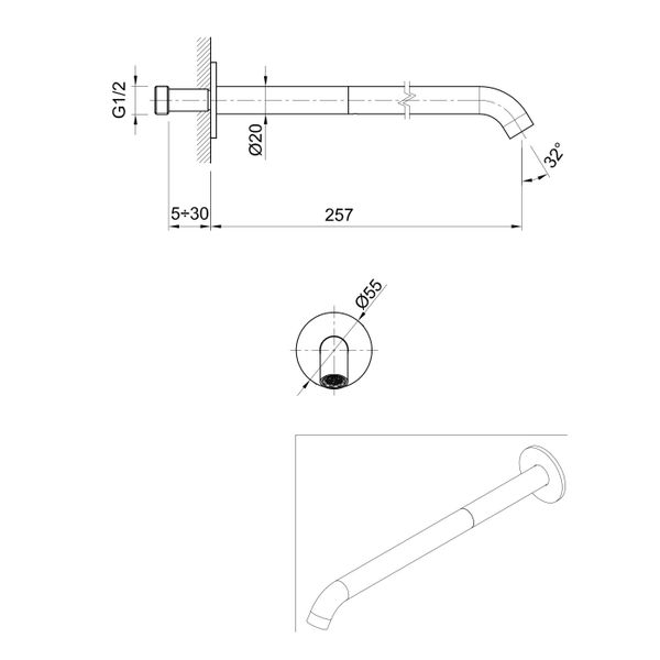  Vòi chậu rửa mặt gắn tường 265mm Volante stainless steel - ZEXCAN265-VOX1910NZ 